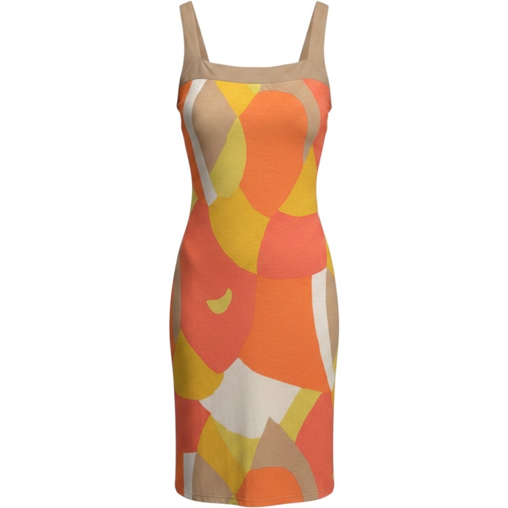 Mossimo Abstract Geometric Shift Dress Size L Orange Yellow Tan Retro Mod Funky
